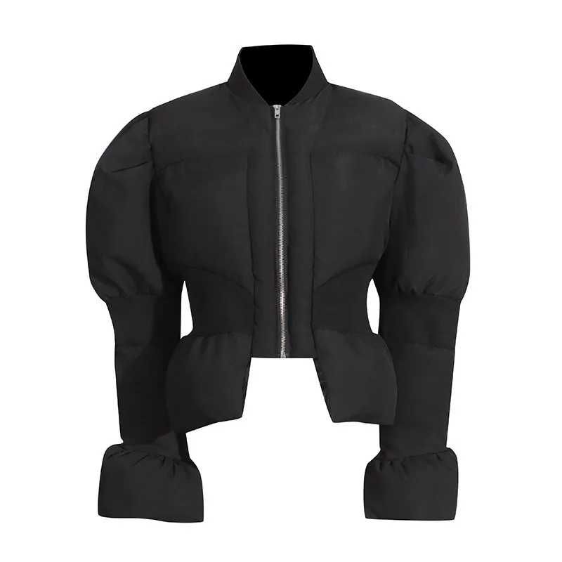 Femmes manteau automne hiver nouveau décontracté à la mode polyvalent taille mince col montant court coton rembourré veste fermeture éclair haut à manches longues