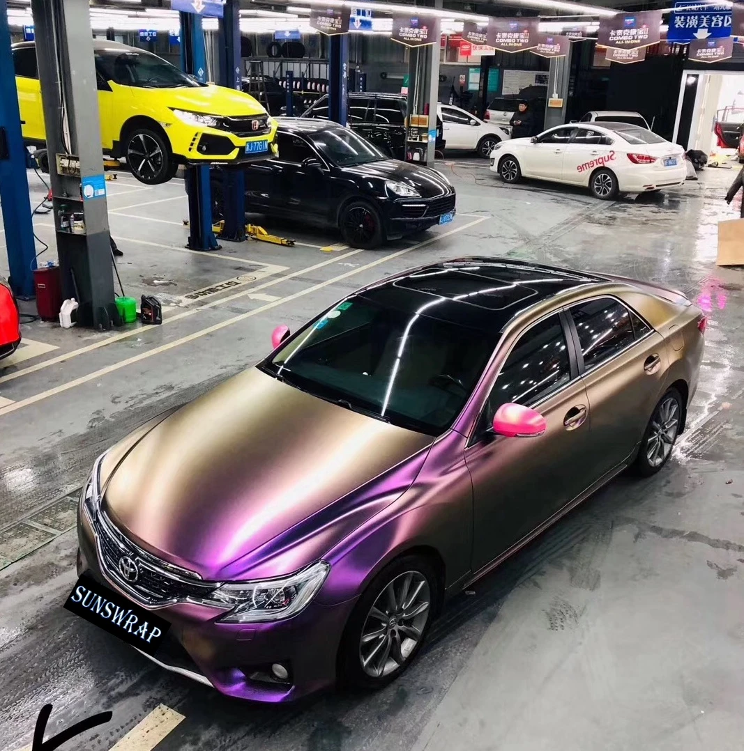 

Purple Gold Flip Chameleon Vinyl Car Stickers Matt Vinyl Chameleon Car Wrapping films for vehicle wraps with air release