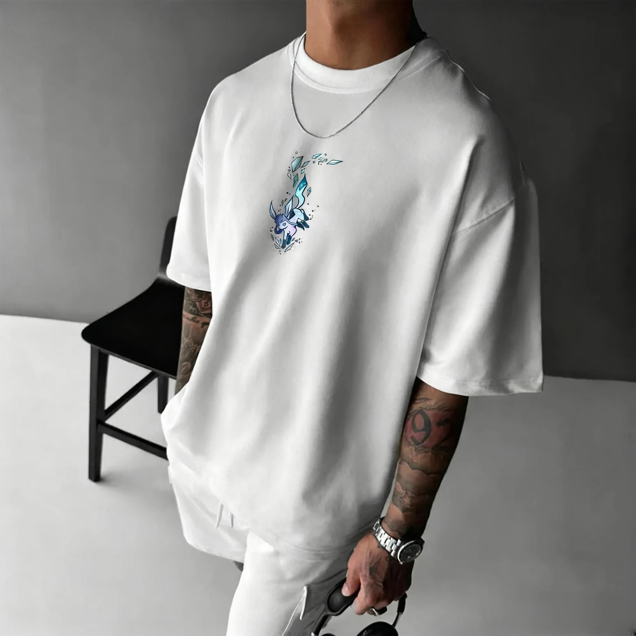 2025 verão pokémon anime eeveelution marca 100% algodão puro impresso camiseta masculina harajuku solto casual versátil de manga curta