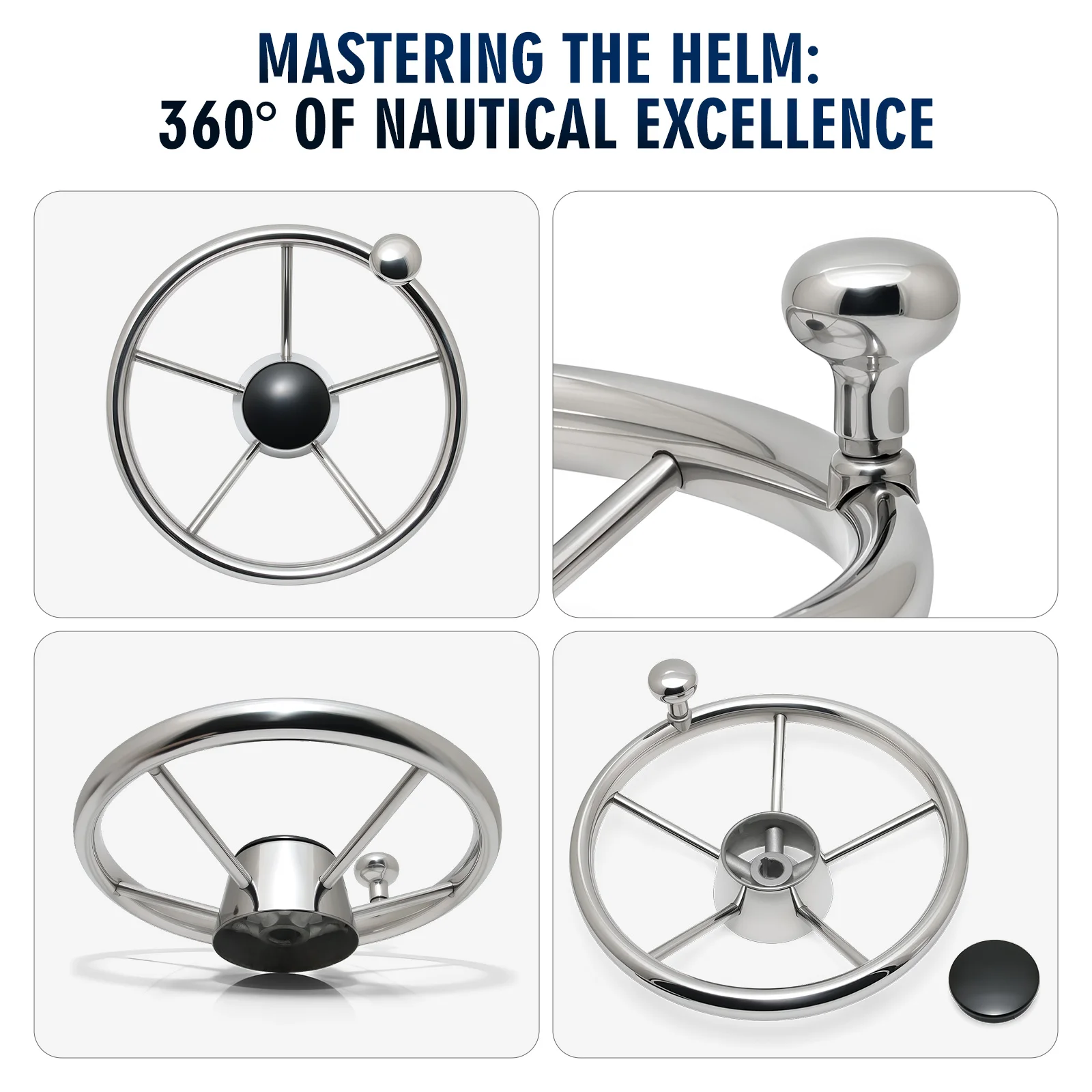 11Inch Stainless Steel Steering Wheel Mirror Polished Yacht with Control Knob 5 Spoke Destroyer For Yacht Boat Accessories