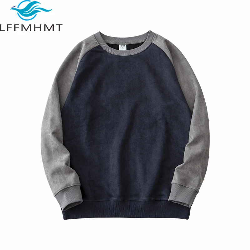 350G Heavyweight Suede Sweatshirt Men's Spring Fall Fashion Long Sleeve Patchwork Loose Casual Simple Basic T-Shirt Couple Style