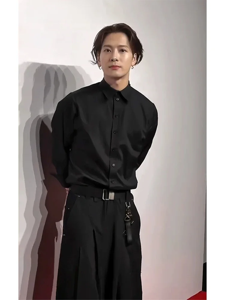 Black Long Sleeve Shirt Men's Style British Cool Gentleman High End Feeling Suit Inner Wear Base Shirt Jacket Youth Fashion