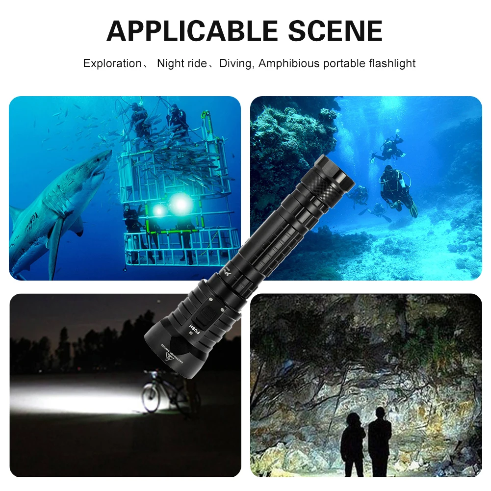 FUNNYDEER DX4S LED Diving Flashlight XM-L2 200M Underwater 100M Waterproof Scuba Tactics Diving Dive Light Flash Light Lantern