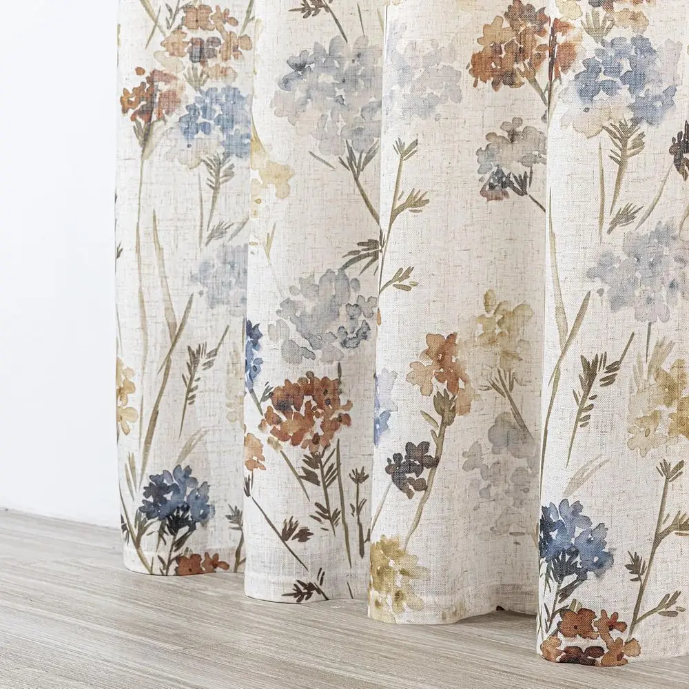 ستائر كتان زهرية صفراء - خصوصية شبه شفافة لغرف المعيشة وتناول الطعام، W52xL102، مجموعة من 2