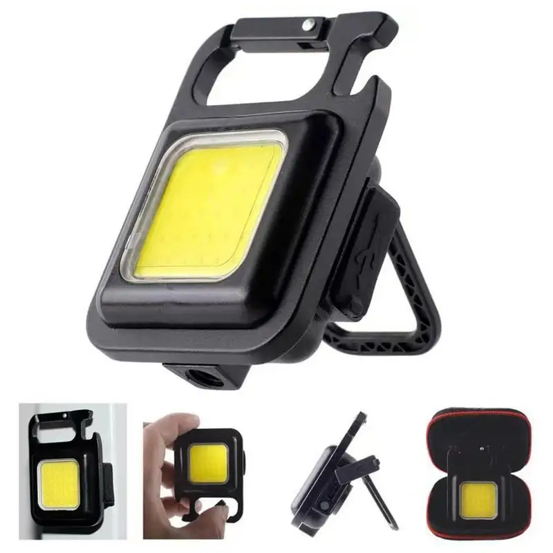 Work Light LED Keychain Flashlight For Outdoor Camping Mini Magnetic COB Work Light Portable Rechargeable Light With Bottle Open