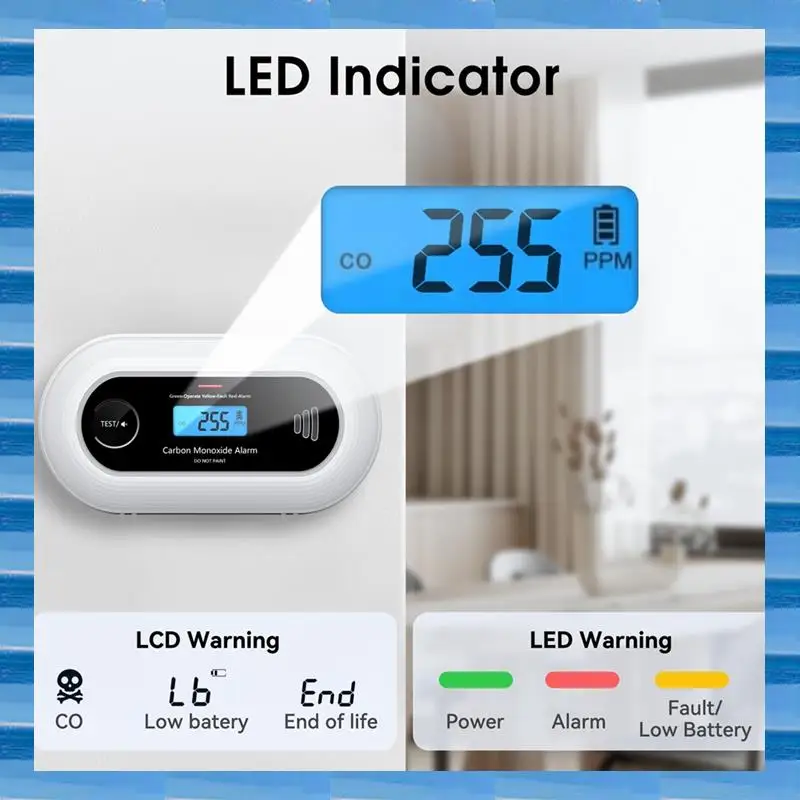 

AT53 Carbon Monoxide Detector Alarm, Portable 10-Year Battery CO Alarm With Digital LCD Display, For Home, Office And Travel
