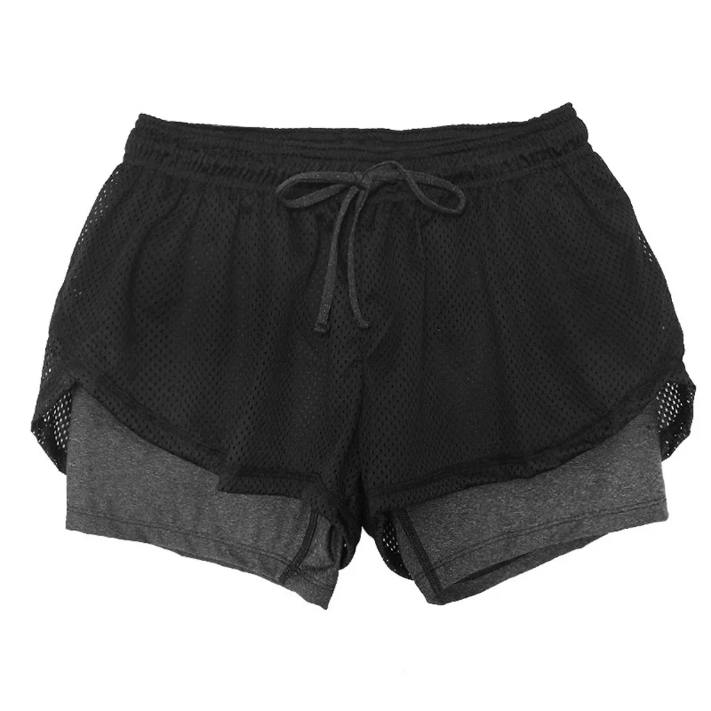 2024 New Women'S Fitness Shorts Double Mesh Lace-Up Waist Yoga Shorts Outdoor Sports Shorts Board Shorts Home Casual Shorts