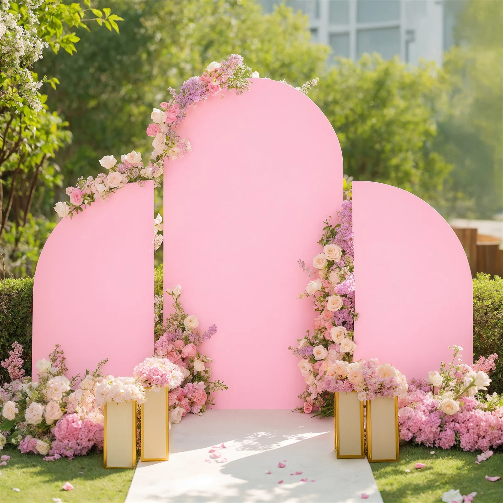 

Set Of 3 Wedding Arch Cover,5- 7.2ft Double Sided Wedding Arch Cover Fabric, High Elasticity Fitted Round Top For Wedding Party