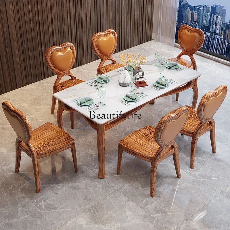 

12 New Chinese ebony marble dining table and chairs modern simple living room