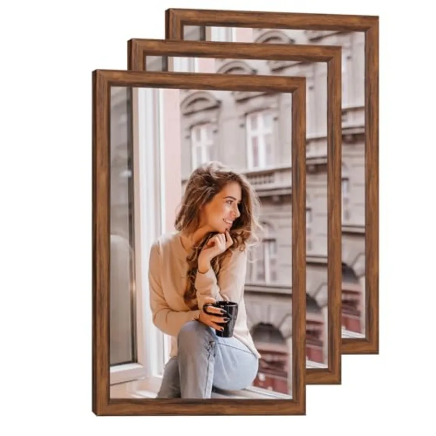 

Набор из 3 деревянных фоторамок в рустикальном стиле, натурального цвета, 20x16 дюймов, с эффектом состаривания, для фотографий и постеров, с HD-плексигласом.