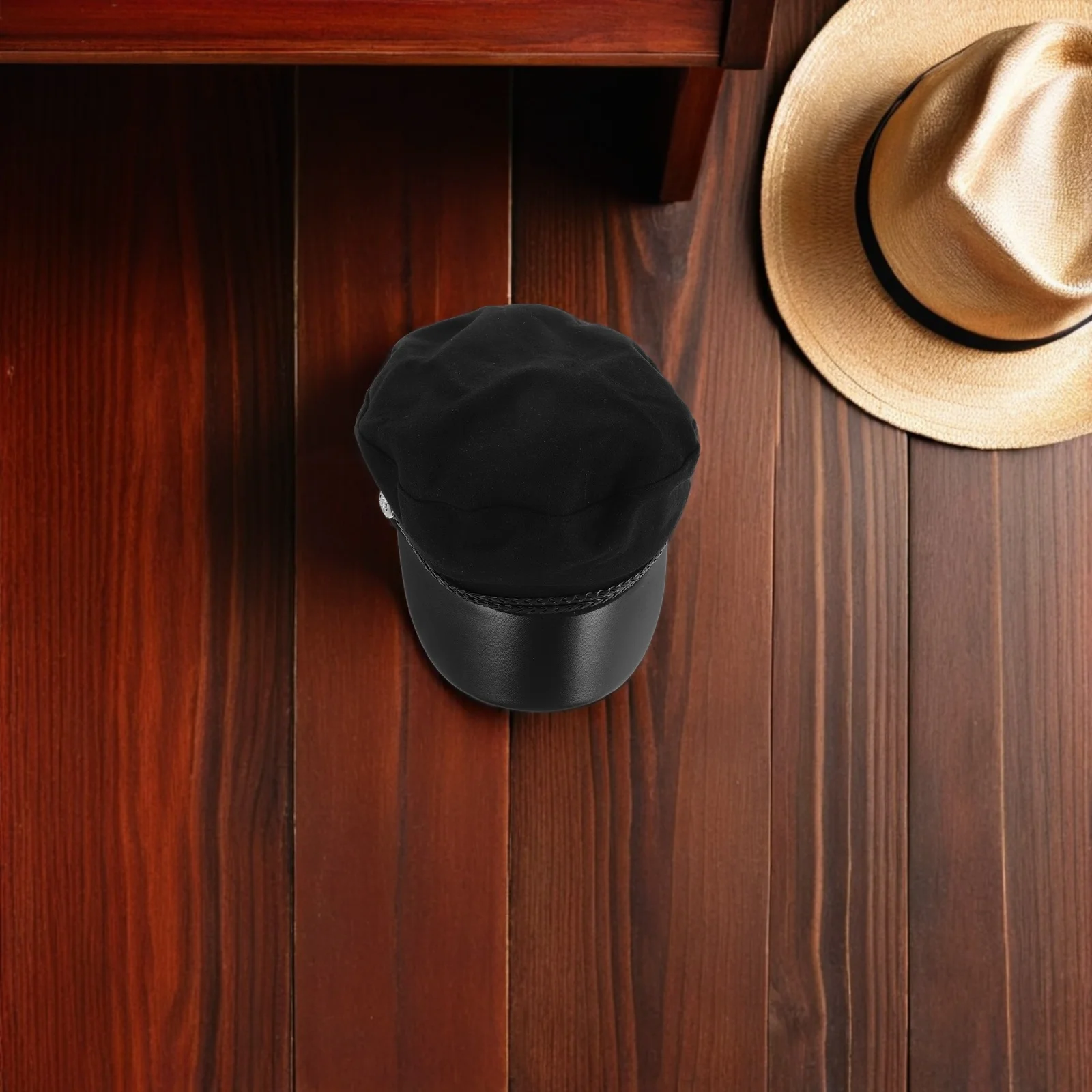 

Elegant Women Hats Vintage Street Cap Black Wool Flat Top Beret for Girls Unisex Sailor Captain Hat Warm for Women