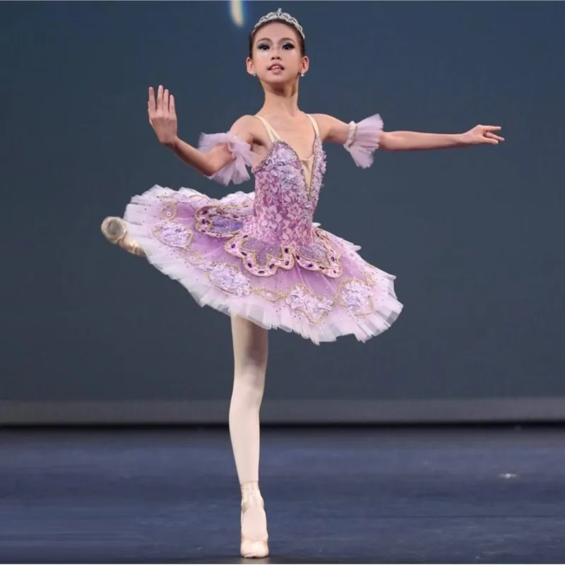 Professional Kids Girls Perfomance Competition Wear Ombre Purple Ballet Classical Tutu