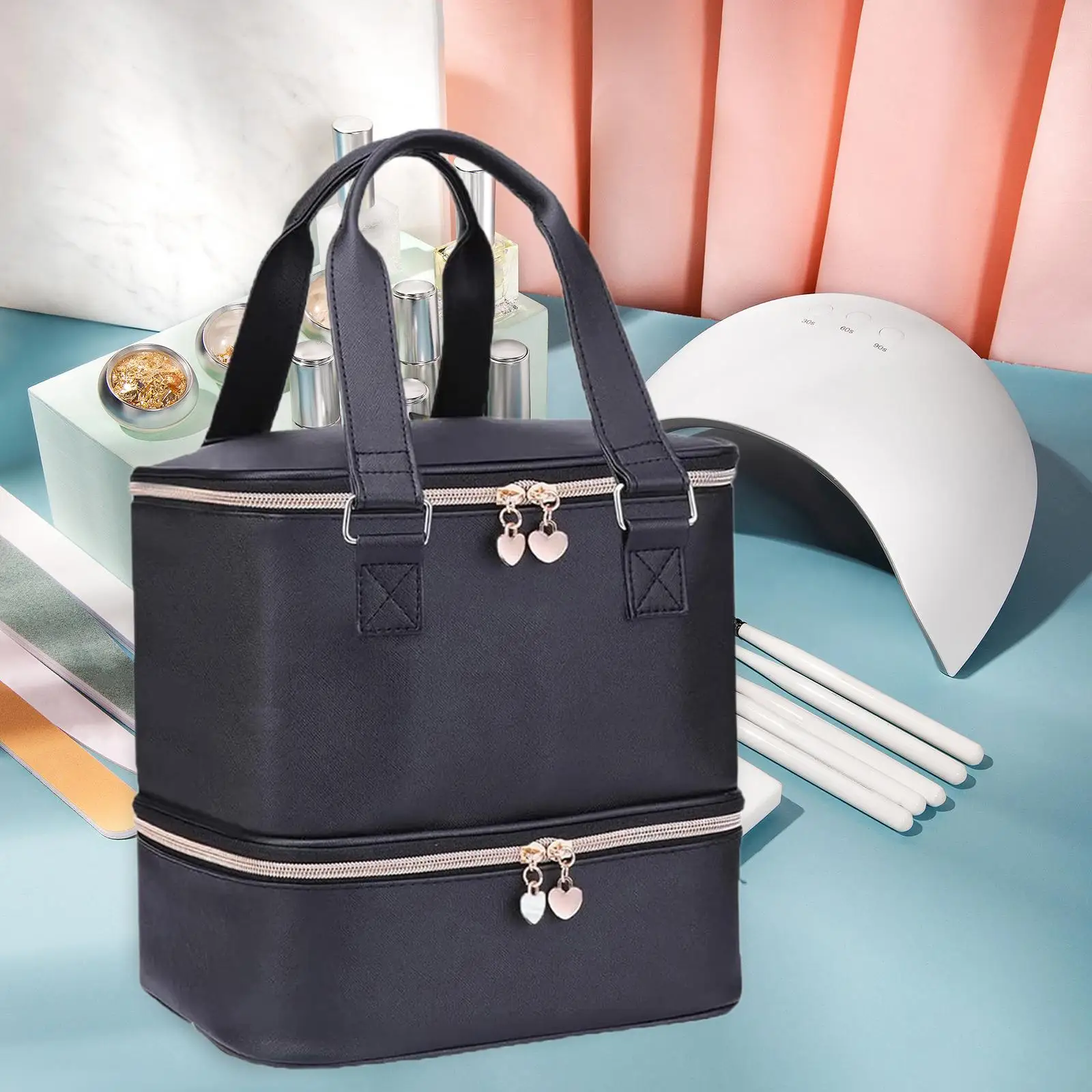 Nail Polish Carrying Case Bag Double Layer for Lipstick Nail Art Tool Female