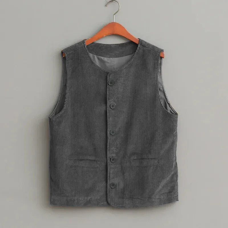 

Men Vest Fashion Retro Loose Corduroy Spring Autumn Solid Color Casual Sleeveless Jacket вельветовый жилет