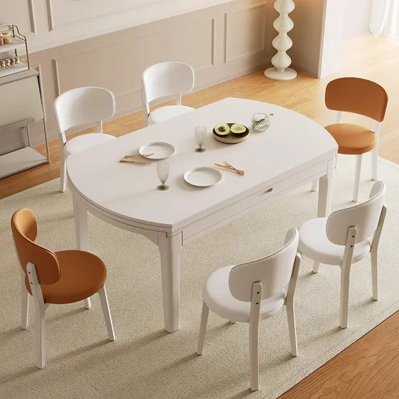 Slate small apartment solid wood living room telescopic folding dining table