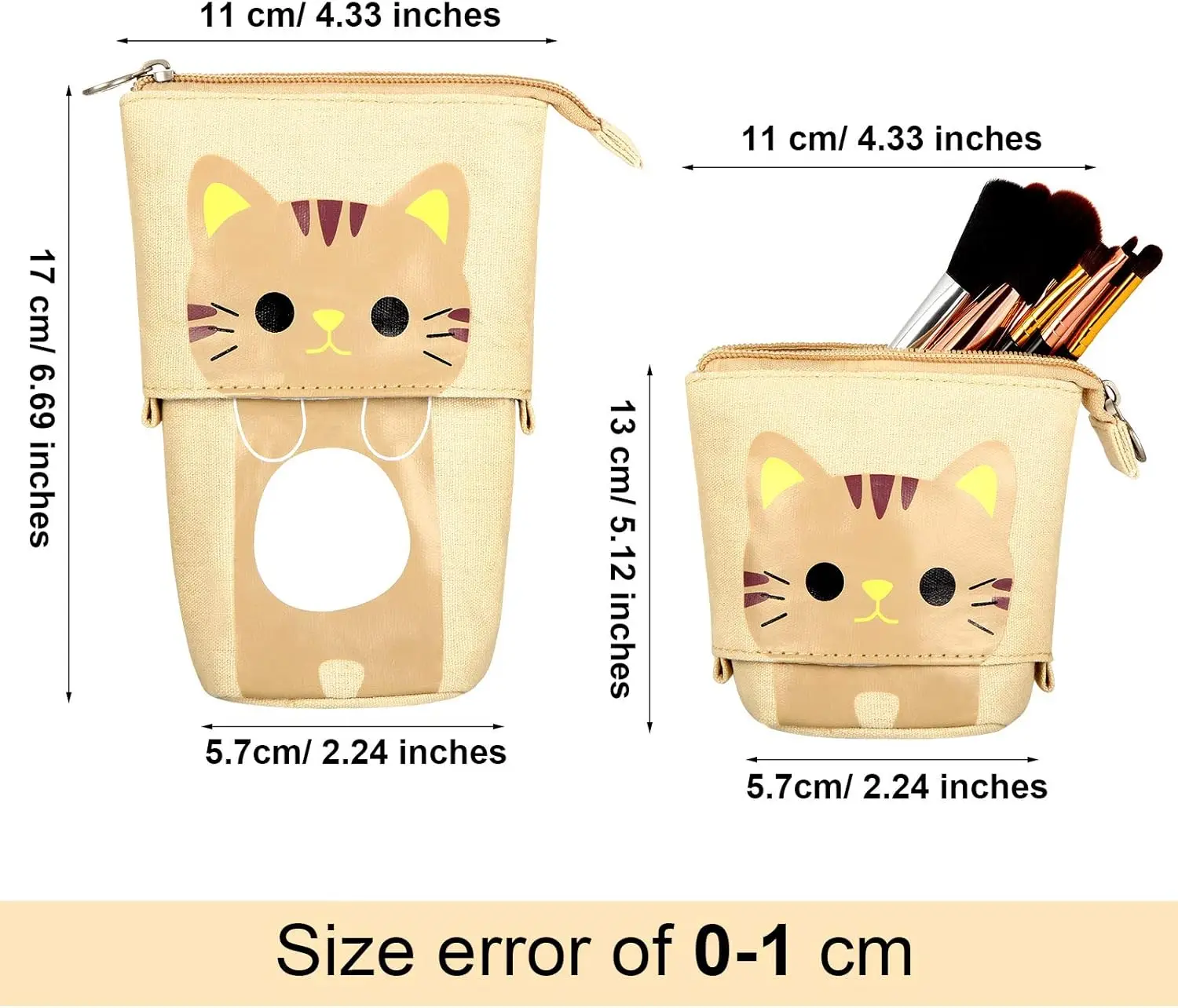 4Pcs Standing Pencil Case Cat Print Telescopic Pouch Holder Canvas PU Cartoon Organizer Portable Pencil Bag For School Office