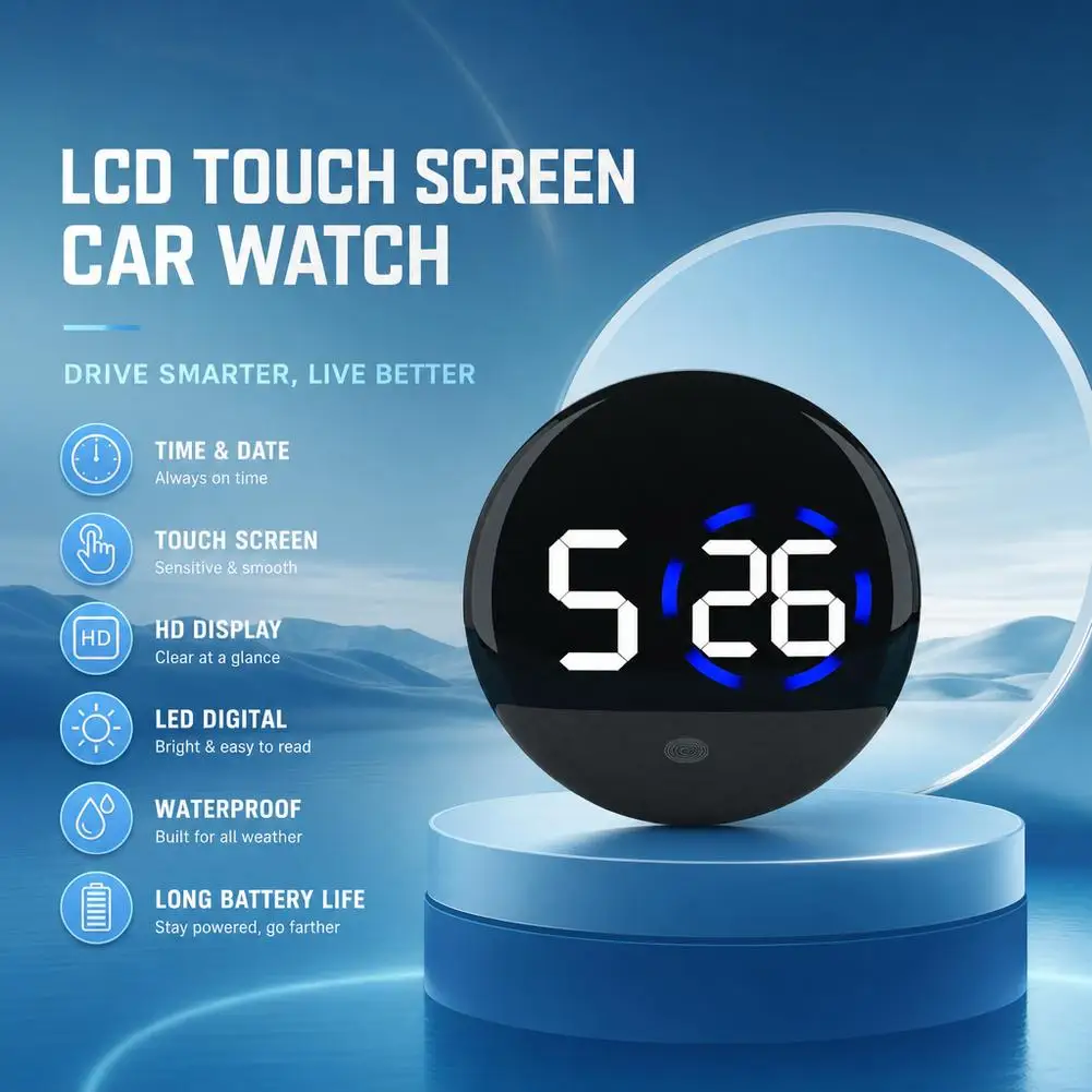Mini Digital Clock for Car Round Automotive Digital Clock Led Luminous Display Automotive Watch for Road Trip Long Travel view 3