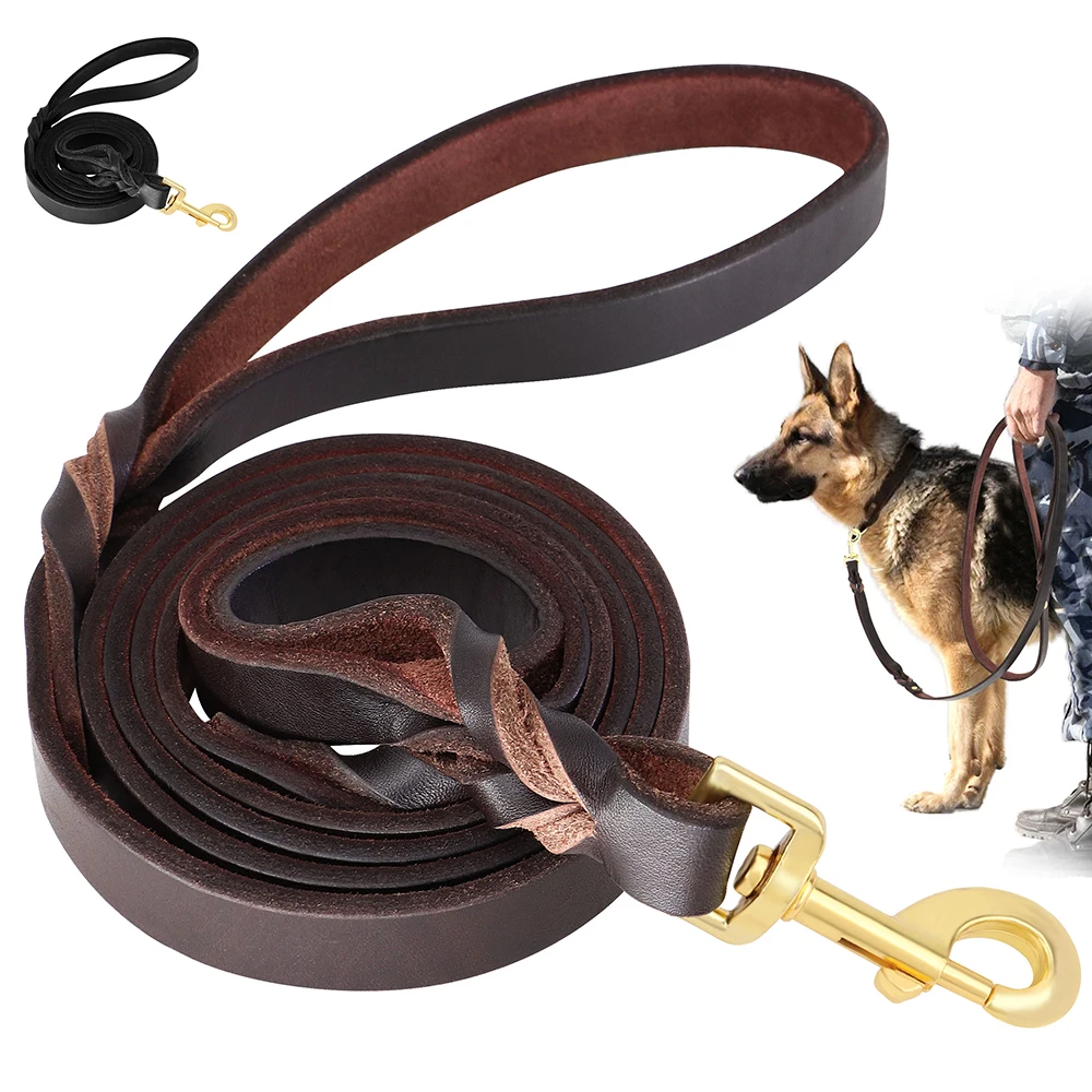 180cm Genuine Leather Dog Leash Durable Leather Braided Dog Long Leash For Pet Training Prevent Bite for Medium Large Dogs