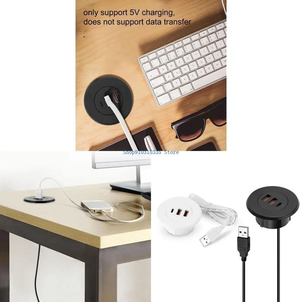 

Desk Charging Adapter Round Embedded USB Type C Hub Space Saving for Efficient Device Charging