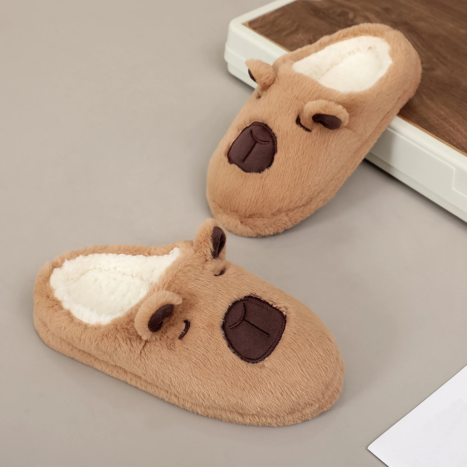 

Capybara Comfortable Furry Slippers Anti Slip Warm Slip-On House Shoes Thick-Soled Soft Plush Slippers for Winter Autumn
