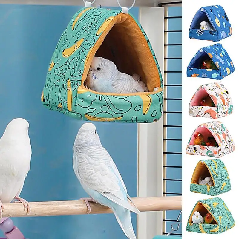 Parrot Warm Bed semi enclosed house Parakeets Hideout birds Plush Cushion bed Parrot hanging Cotton sleeping Nest birds supplies