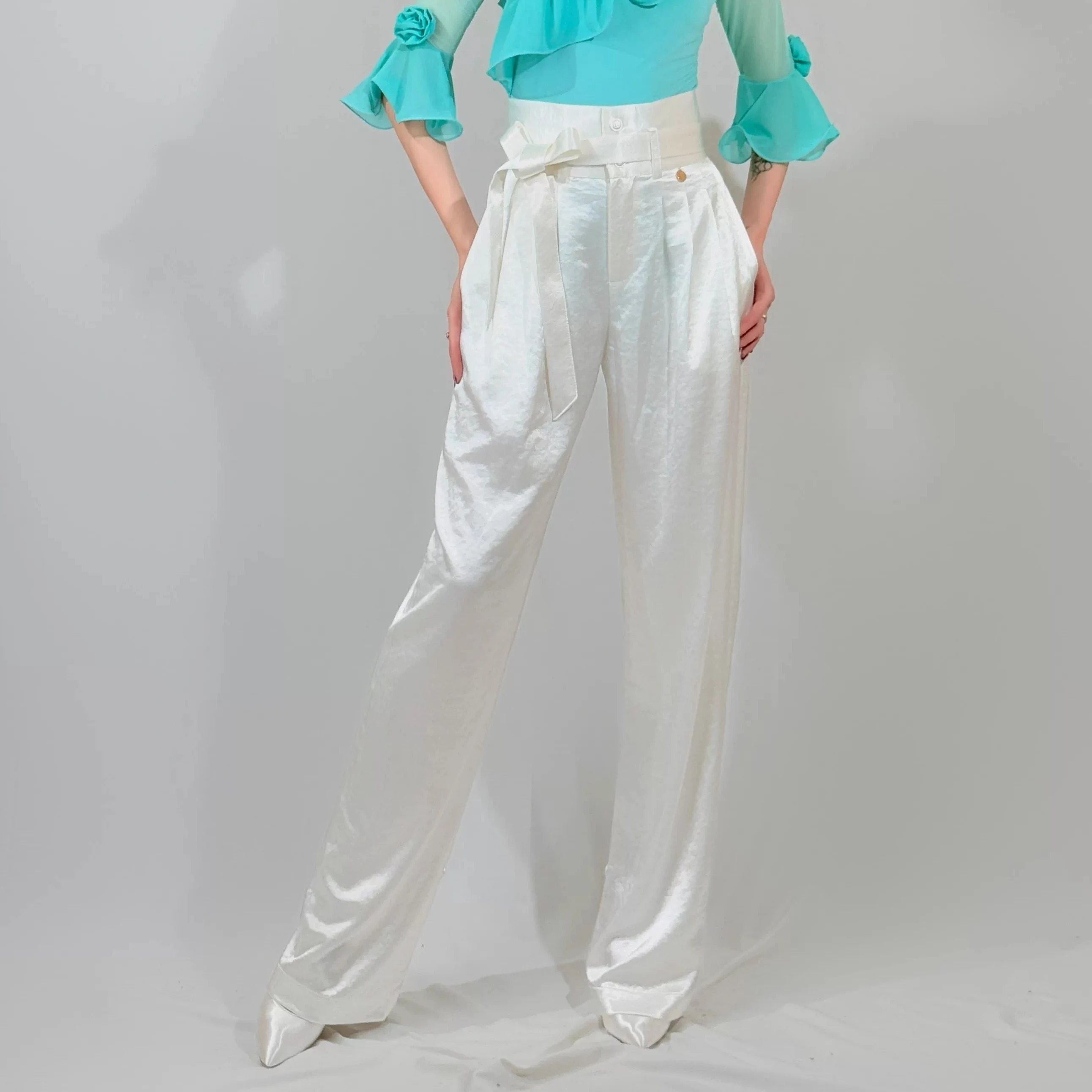 2025 National Standard Dance Pants Women Latin Dance Pants High Waist Satin Performance Costumes Ballroom Dance Pants DN21229