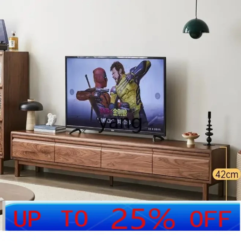 

LH Solid Wood TV Cabinet Modern Simple Black Walnut Floor Cabinet Living Room Locker