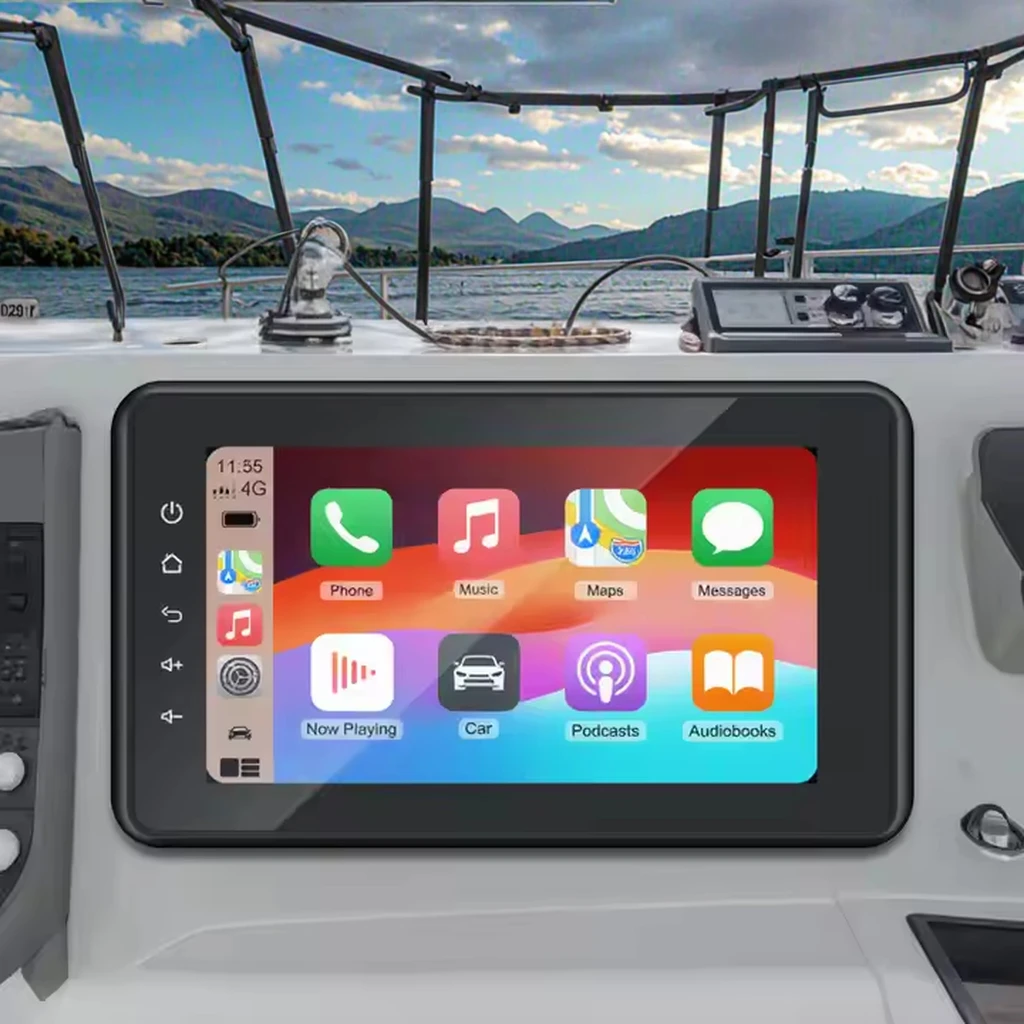 

8 Inch Marine Stereo Touch Screen Wired/Wireless Carplay Android Auto MP5 BT Streaming IP66 for Yacht ATV UTV Parts Accessories