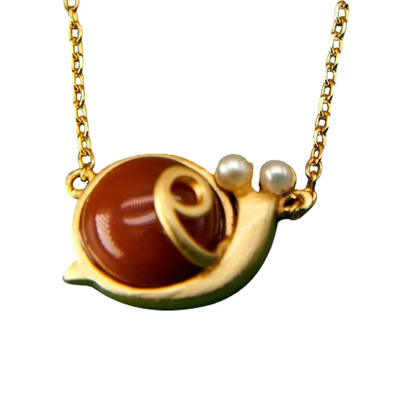 

Original South Red Agate Necklace Pendant female 925 Sterling Silver Gold Plated national style clavicle sweater chain new style