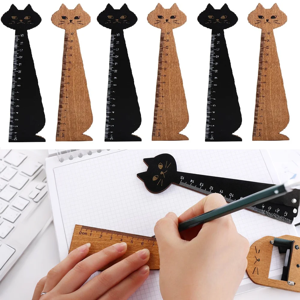 6PCS Wooden Ruler Korean Style Accessories School Supplies Measuring Tool Drawing Gift Stationery Ruler for Girls Boys