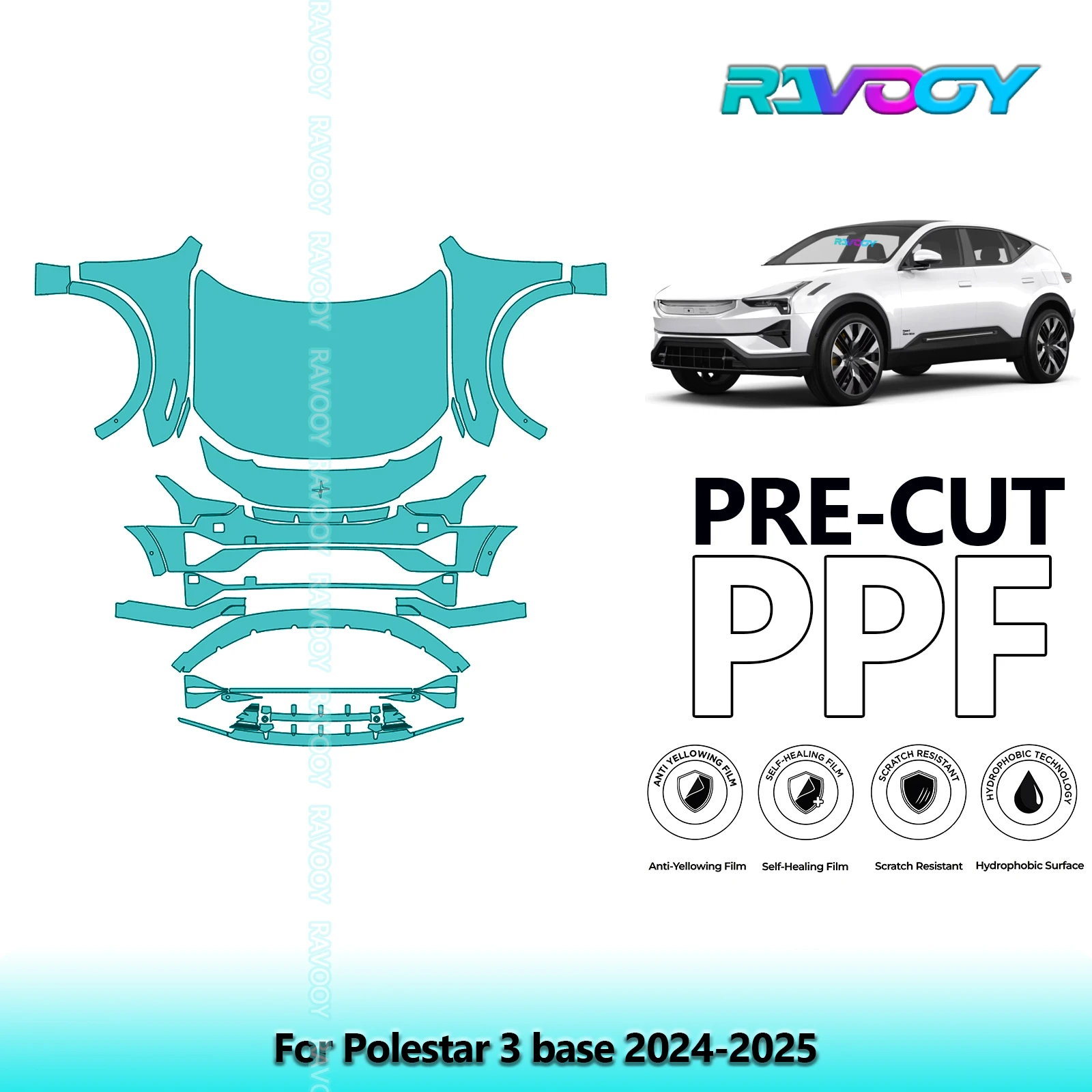 RAVOOY Custom-Fit Precut TPU PPF Front Kit Clear Bra Stone Guard EU UK For Polestar 3 base 2024-2025
