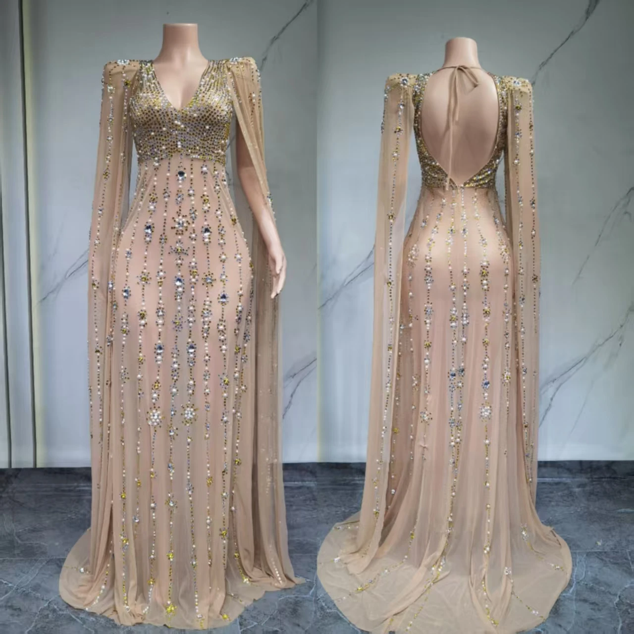 Sexy Rhinestone Wrapped Fish Tail Jumpsuit European American Style Buttocks Wrap Unique Fashion Women's Party Outfit