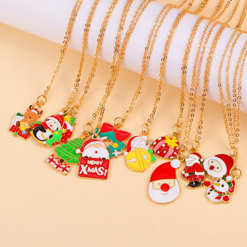 Mixed Styles Cute Santa Claus Snowman Jingle Bell Christmas Pendants Necklace Xmas New Year Party Jewelry Gifts To Kids Women