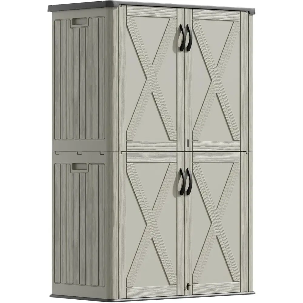 

50 Cubic Feet Outdoor Storage Cabinet - Beige Resin Shed for Patio Furniture, Pool Accessories, Garden Tools