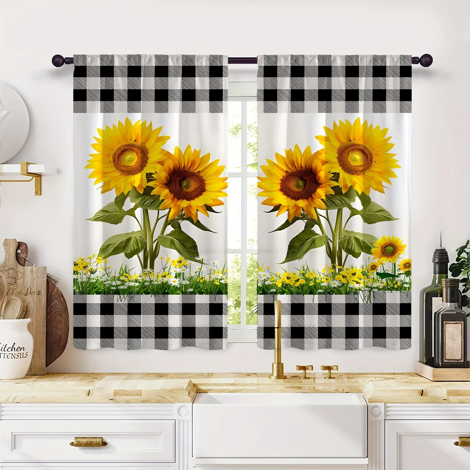 2pcs Modern Fresh Multi-color Sunflower Flower Print Home Living Room Room Curtains Suitable for Office Cafe Sunshade Cloth