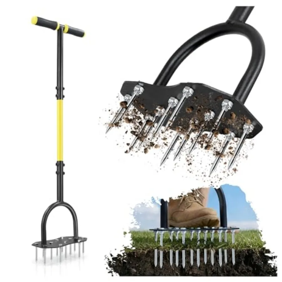 

Lawn Aerator Spike Tool, 36" Manual Yard Aeration Tool with 12 Thickened Steel Spikes, Pre-Assembled Grass Aerator for Soil Loo