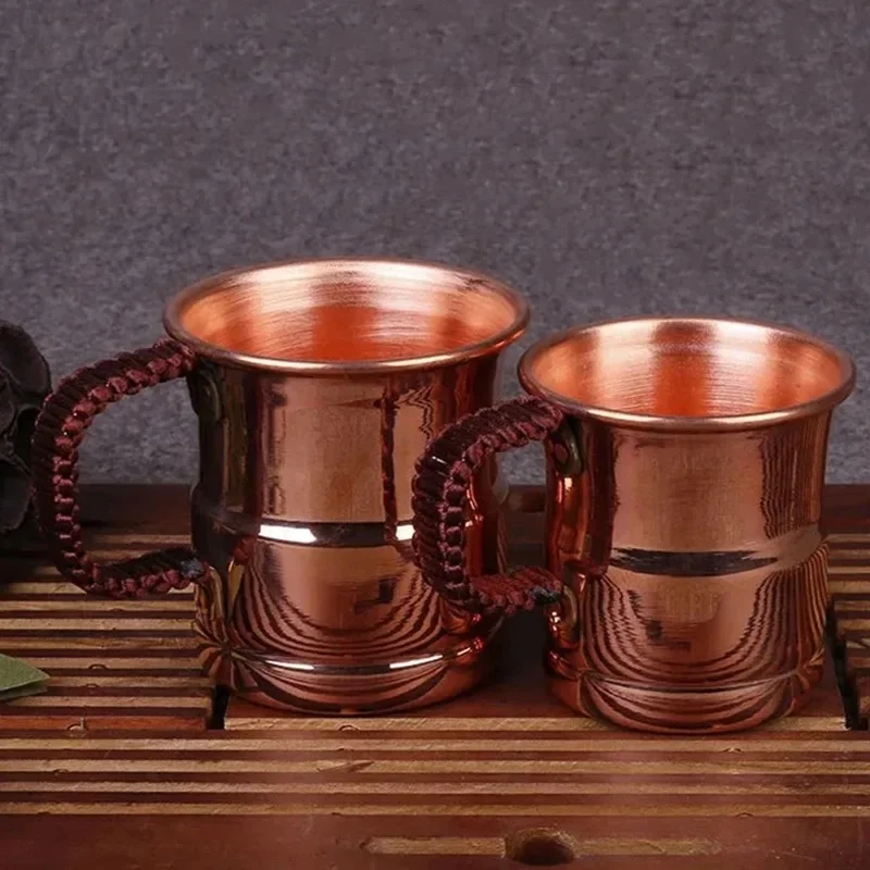 Handcrafted 400ml Pure Copper Beer Milk Mug with Weave Handle Thickened Moscow Water Mule Breakfast Cup for Home Drinkware Table