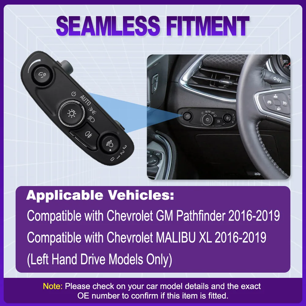 

Car Fog Lamp Headlight Control Switch with AUTO for Chevrolet GM Pathfinder MALIBU XL 2016 2017 2018 2019 23346753 23346752