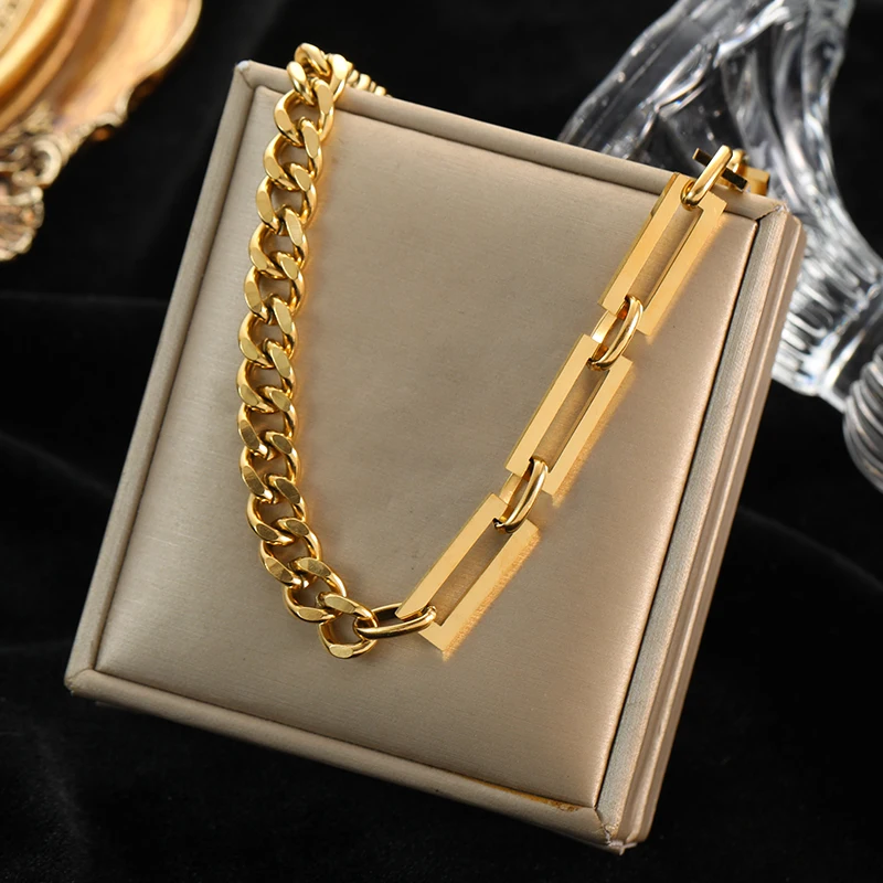 EILIECK 316L Stainless Steel Gold Color Thick Link Necklace For Women Girl Fashion Neck Chain Punk Jewelry Gift Colar_maomaolike.com