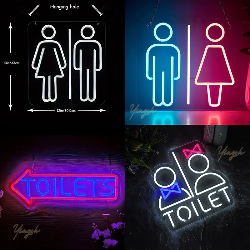 Imagem -01 - Sinal Direcional Led Neon para Decoração wc Lâmpada wc Personalizada Decoração para Entrada de Banheiro Festa e Bar Homens e Mulheres sinal direcional led neon para decoracao wc lampada wc personalizada decoracao para entrada de banheiro festa e bar homens e mulheres 01