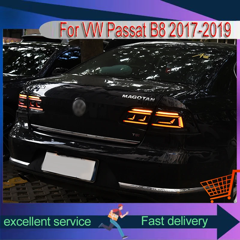 زوج من المصابيح الخلفية لفولكس فاجن باسات B8-، مصباح ليد DRL الخلفي أدوات تسليط الضوء على السيارات ، ملحقات الذيل ، عكس ، الذيل