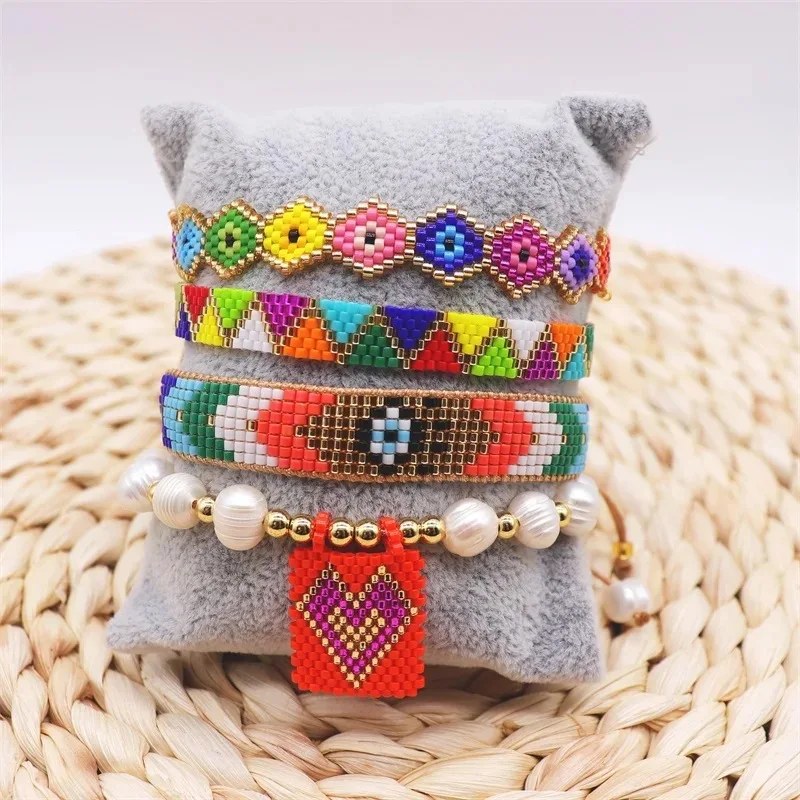European and American fashion personality colorful miyuki bracelet watch weaving geometric pattern ethnic style bracelet set