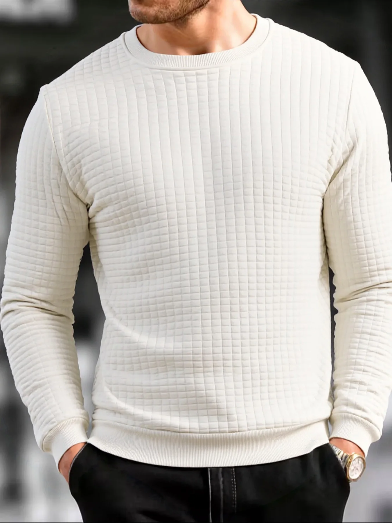 Men's Crew Neck Sweatshirts Solid Color Long Sleeve Pullover Sweatwear Spring Outdoor Casual No Hood Hoodie Jogging Tops