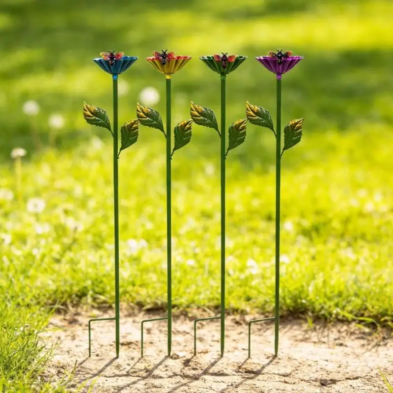 Gartenpfähle aus Metall für den Außenbereich, 4er-Set, Blumenpflücker aus Eisen für Rasenkanten, Gehwege, Blumentöpfe und B03E – Detail 9