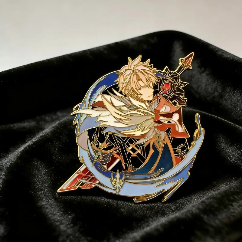 Genshin Impact Varka Enamel Pin, Knights of Favonius Grand Master Fanart Metal Brooch Badge for Backpack