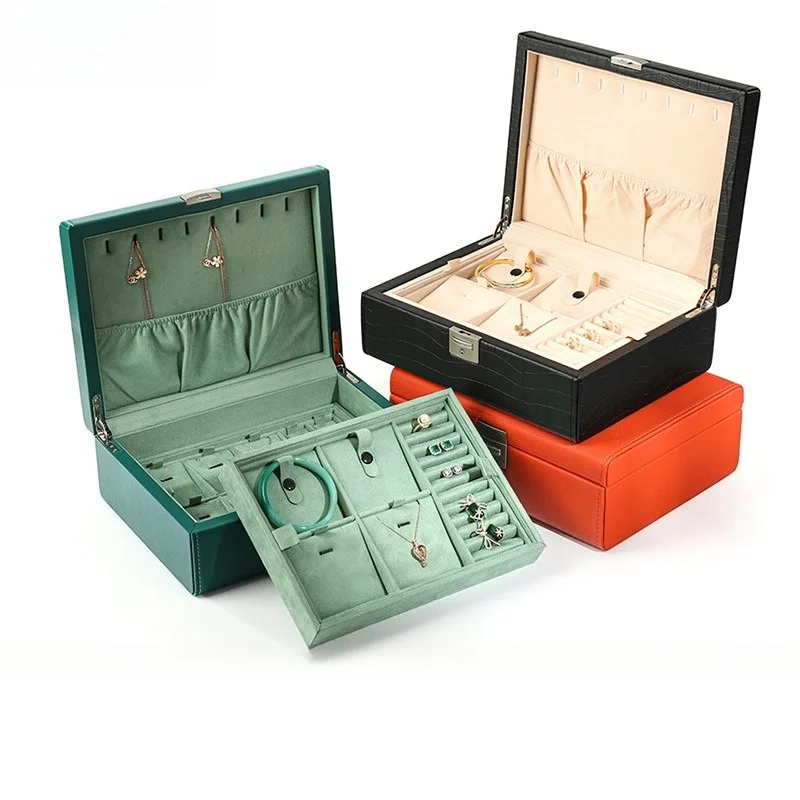 Women Necklace Storage Boxes Jeweler Jewelry Organizer Case with Lock Ring Collection Box Travel Bracelet Organizers Cases