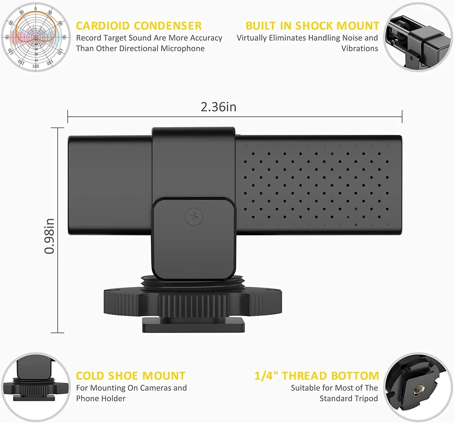 7RYMS Minbo Mini Shotgun Mic for iPhone for GoPro/Canon/Nikon Camera Microphone with Stable Shock Mount for Podcast Vlog YouTube