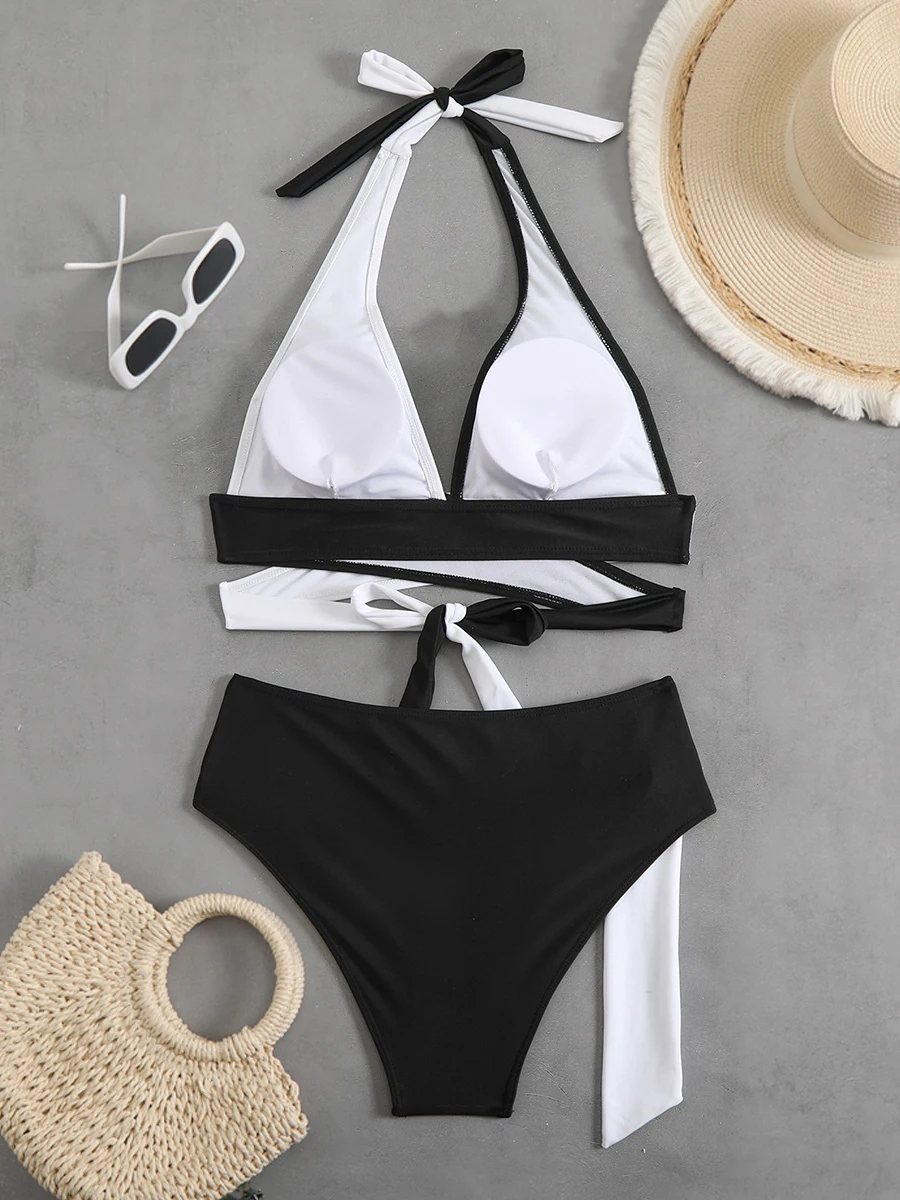 Costume da bagno donna bikini incrociato sexy 2025 costumi da bagno a vita alta bikini halter set costumi da bagno femminili nuoto per abbigliamento da spiaggia