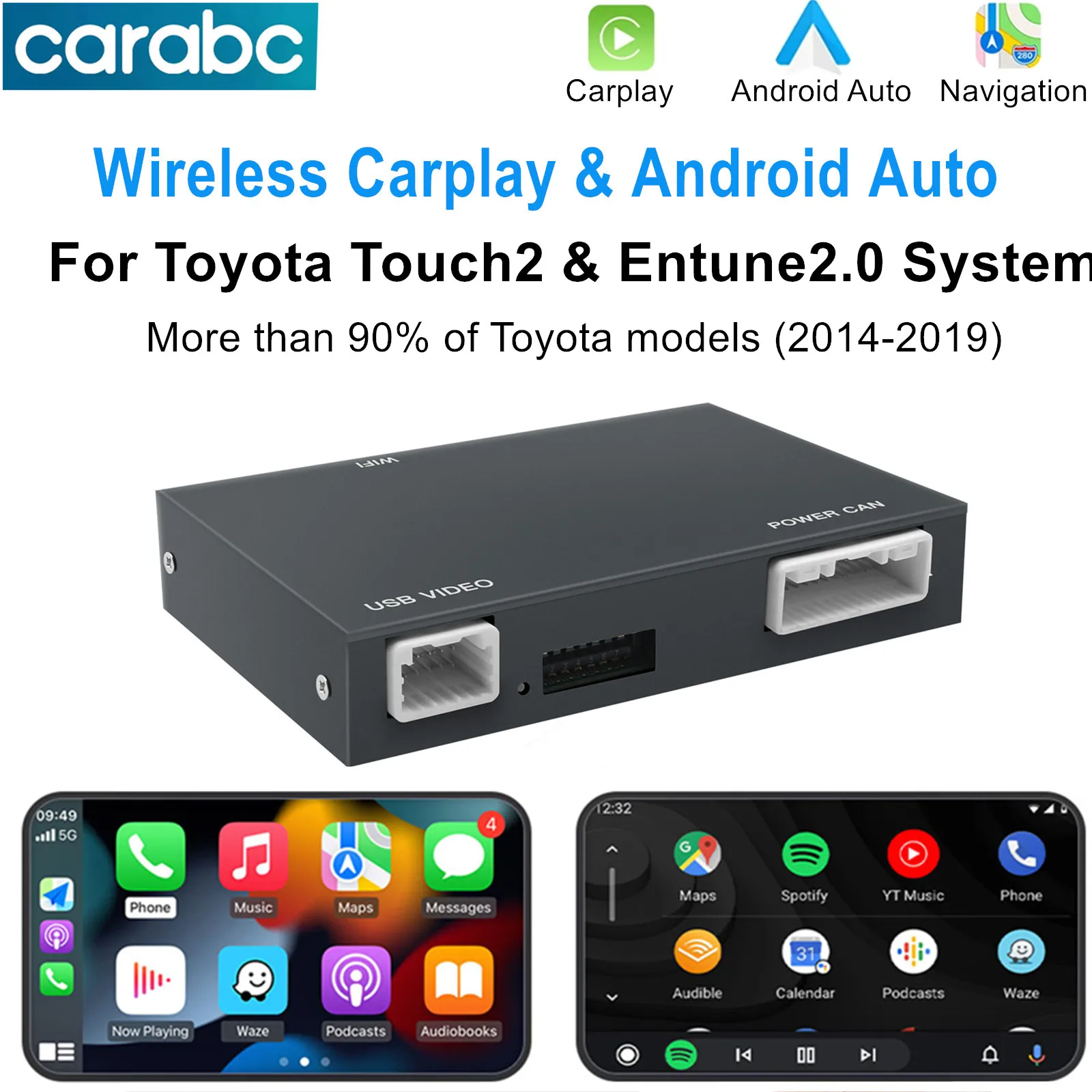 CARABC Wireless Apple Carplay Android Auto For TOYOTA RAV4 Corolla Tacoma Camry CHR Tundra Highlander Prius 4Runner Yaris Module