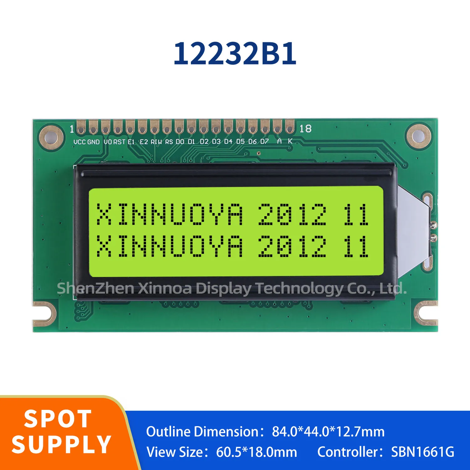 Yellow green STN positive LCD Display Screen 84x44mm LCM SBN1661G 12232 122x32 Graphics Panel 18 PIN Compatible with LCM12232B1